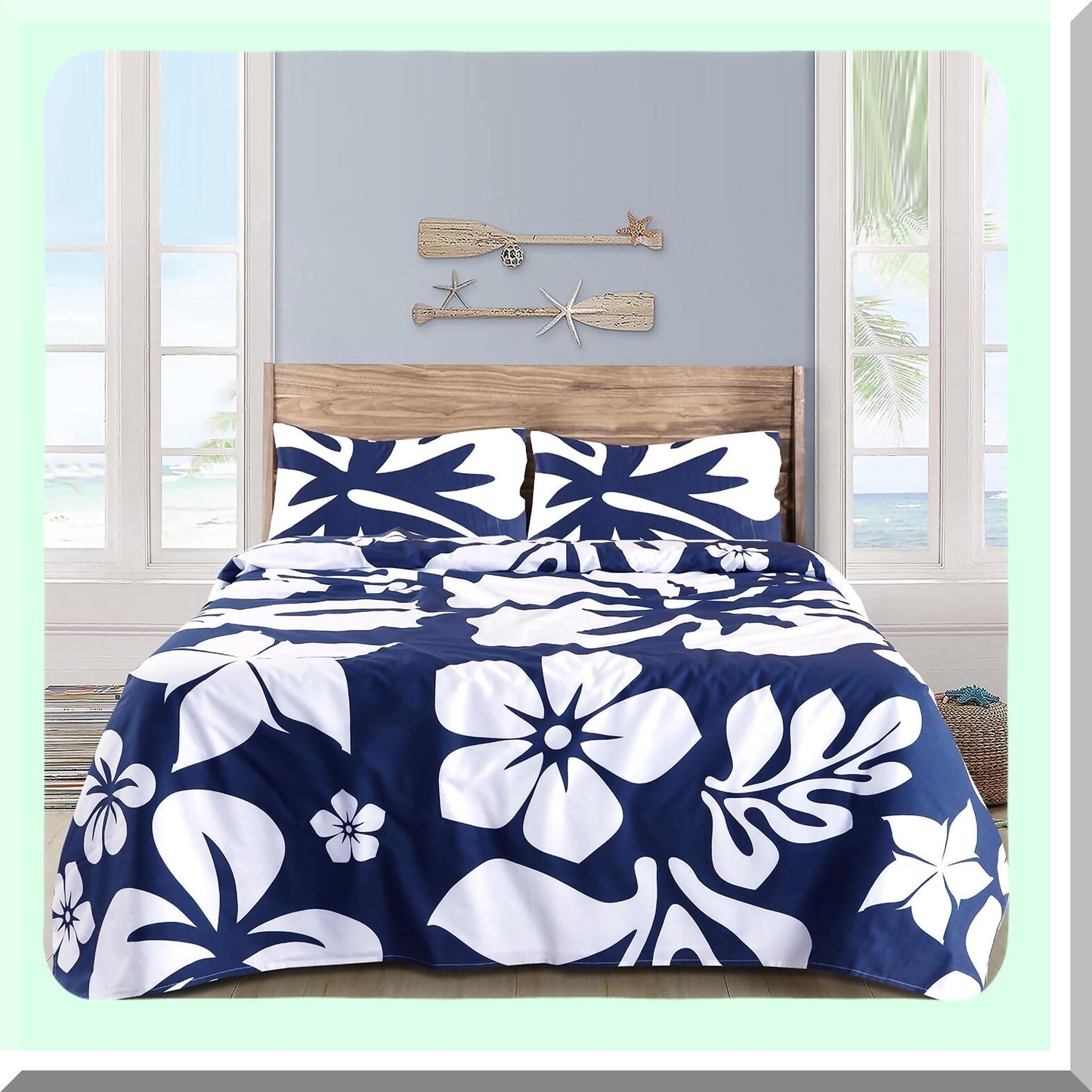 Navy Floral Bliss Cotton Sheet Set - Deep Pocket, Fade & Stain Resistant, Wrinkle Free Bedsheets - Full Size Floral Sheets - Extremely Stoked