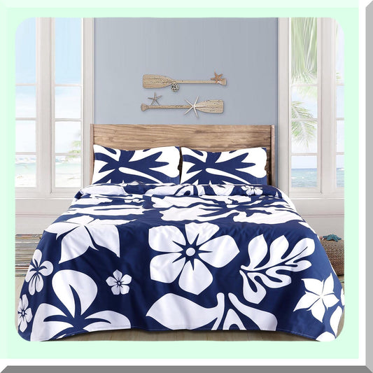 Navy Floral Bliss Cotton Sheet Set - Deep Pocket, Fade & Stain Resistant, Wrinkle Free Bedsheets - Full Size Floral Sheets - Extremely Stoked