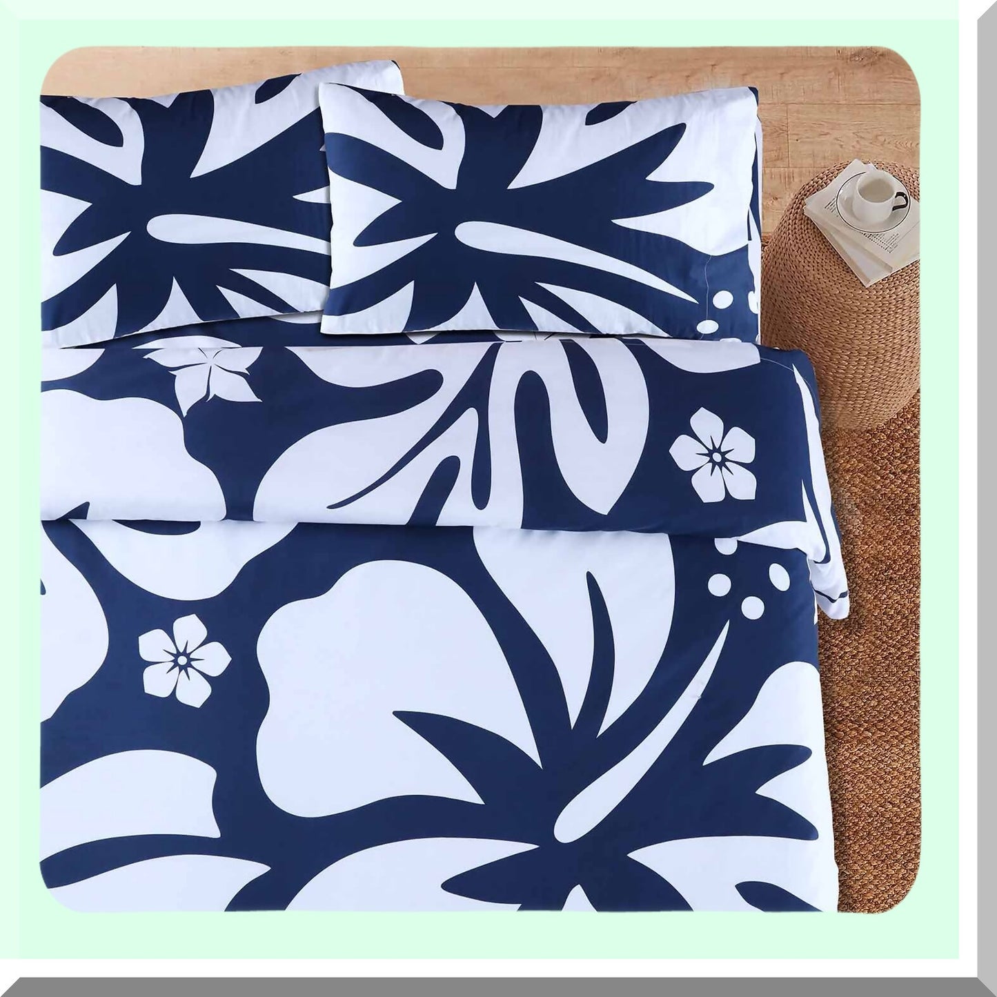 Navy Floral Bliss Cotton Sheet Set - Deep Pocket, Fade & Stain Resistant, Wrinkle Free Bedsheets - Full Size Floral Sheets - Extremely Stoked