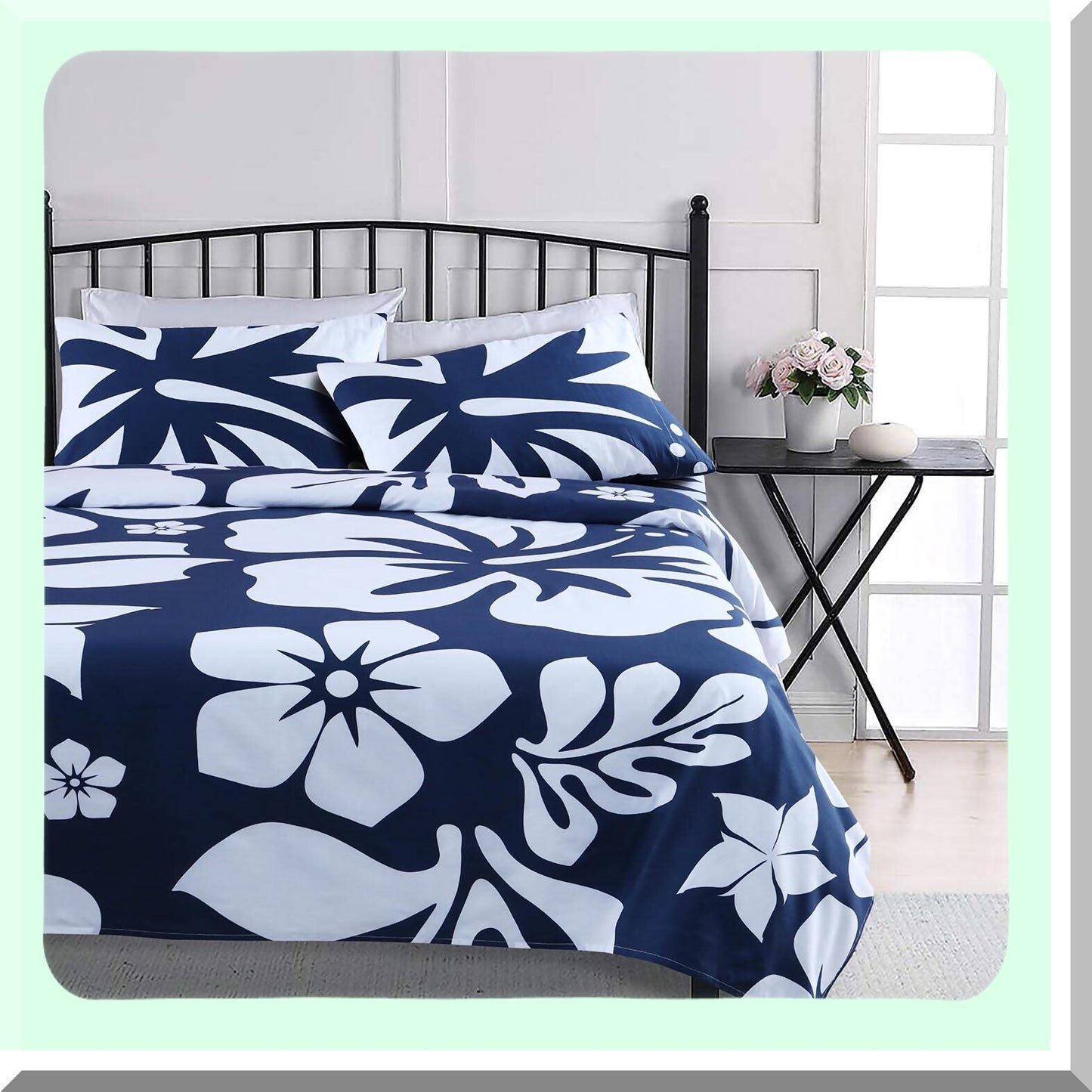 Navy Floral Bliss Cotton Sheet Set - Deep Pocket, Fade & Stain Resistant, Wrinkle Free Bedsheets - Full Size Floral Sheets - Extremely Stoked