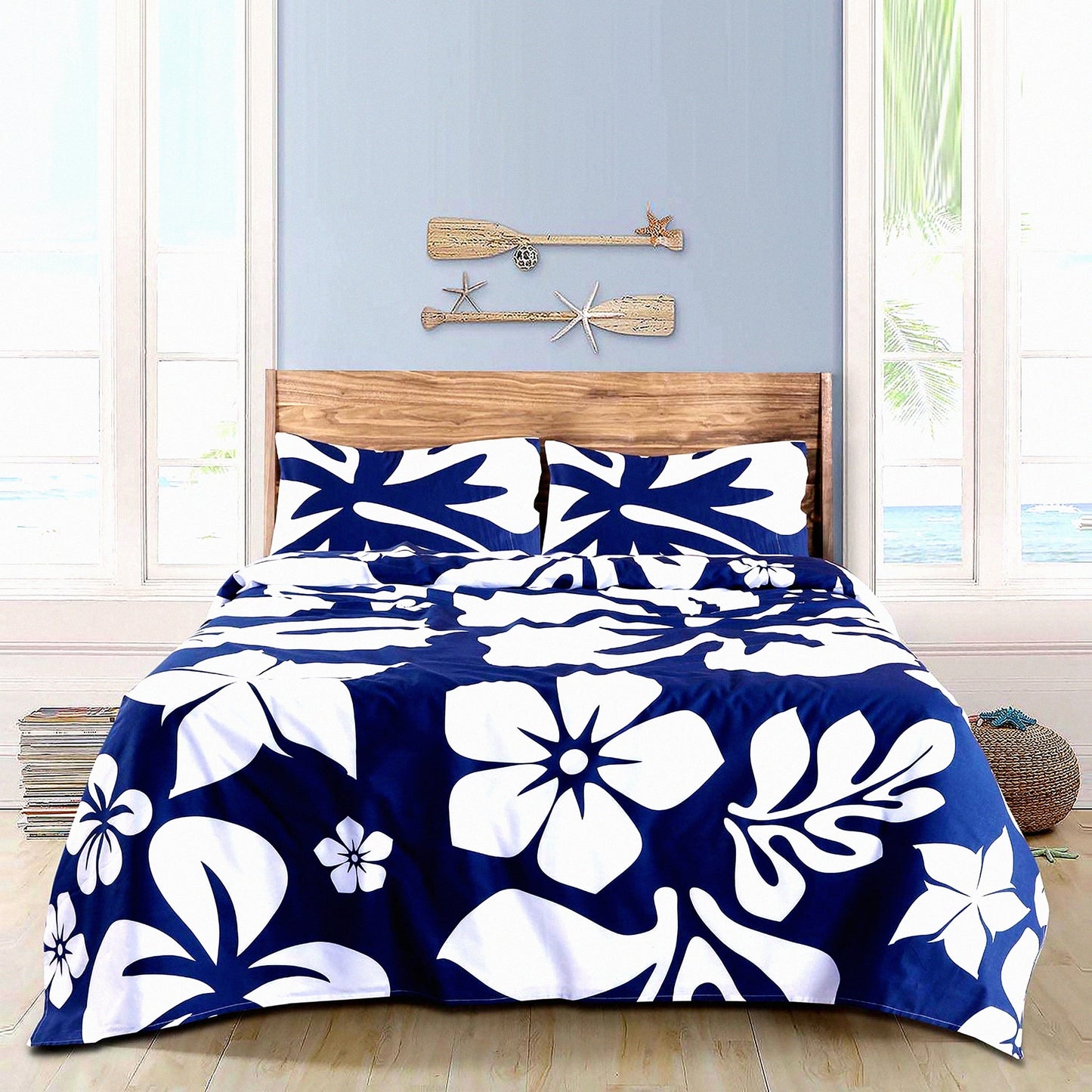 Navy Floral Bliss Cotton Sheet Set - Deep Pocket, Fade & Stain Resistant, Wrinkle Free Bedsheets - Full Size Floral Sheets - Extremely Stoked