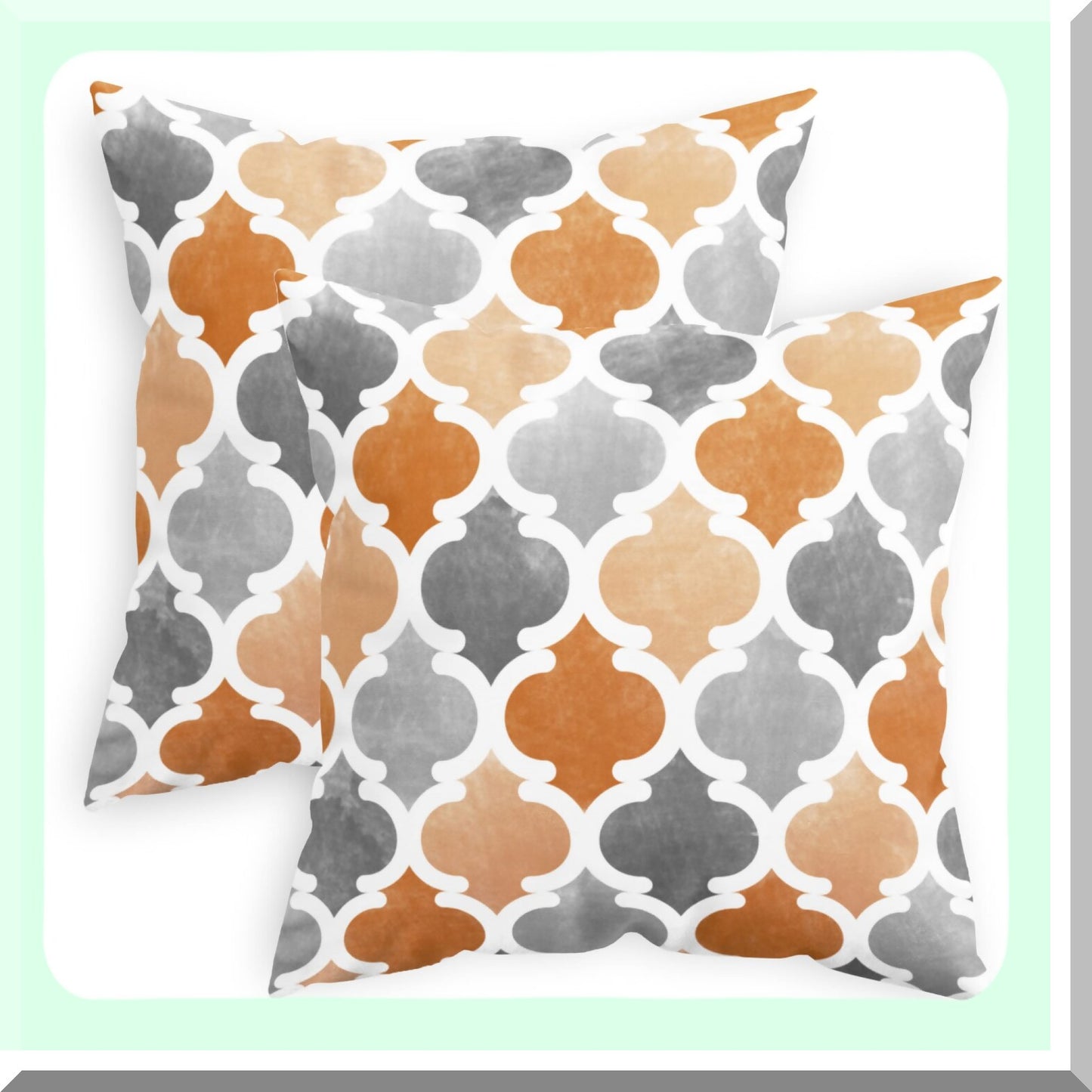 CozyFleece Gradient Geometric Trellis Chain Quatref Accent Decorative Cushion Covers - Pack of 2 - Farmhouse Decoration - Orange Grey - 18 X 18 Inches