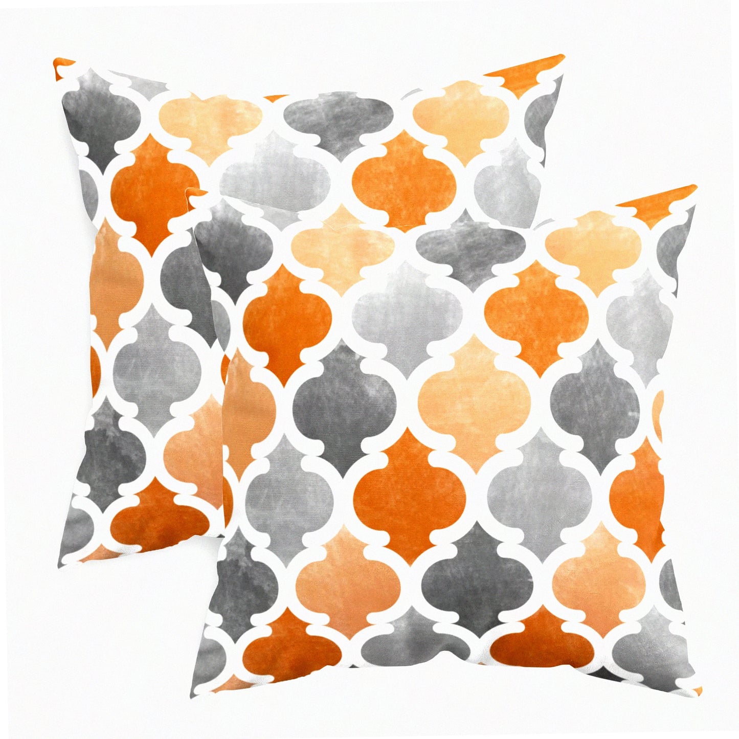 CozyFleece Gradient Geometric Trellis Chain Quatref Accent Decorative Cushion Covers - Pack of 2 - Farmhouse Decoration - Orange Grey - 18 X 18 Inches