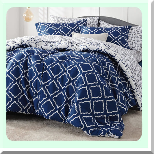 Navy Blue Full Comforter Set - 7 Piece Lightweight Bedding Bundle for Full Size Beds - All Season Bed in a Bag with Sheets, Pillowcases, Shams - Quatref Comforters