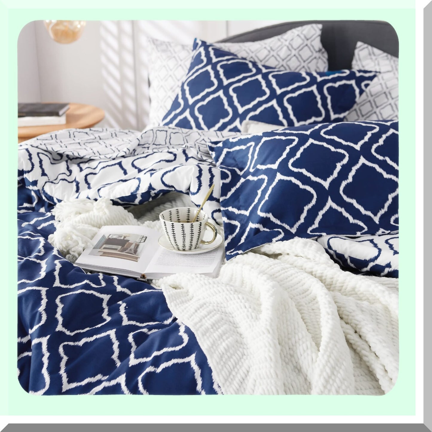 Navy Blue Full Comforter Set - 7 Piece Lightweight Bedding Bundle for Full Size Beds - All Season Bed in a Bag with Sheets, Pillowcases, Shams - Quatref Comforters