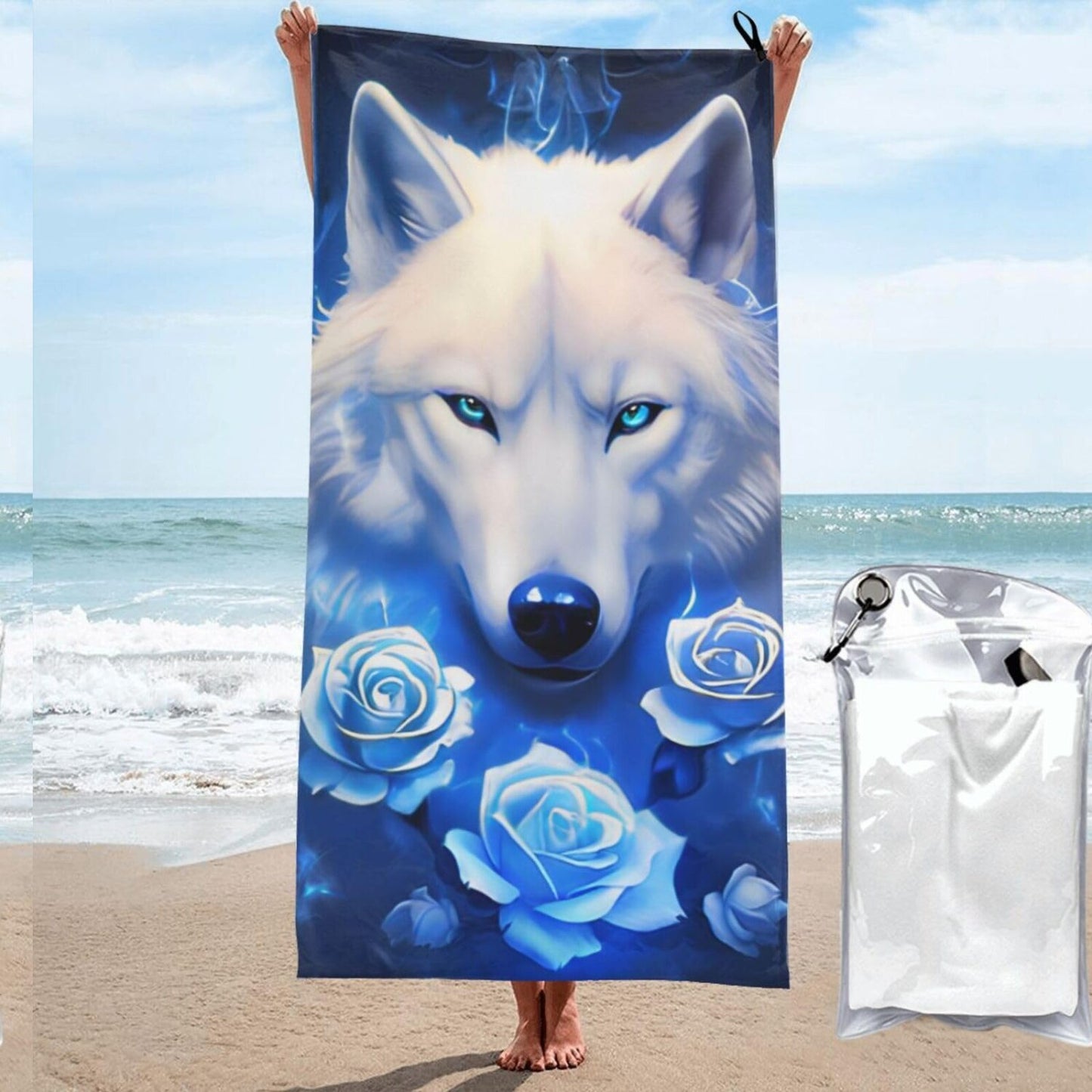Lightweight Blue Microfiber Beach Towel 27x55 inches