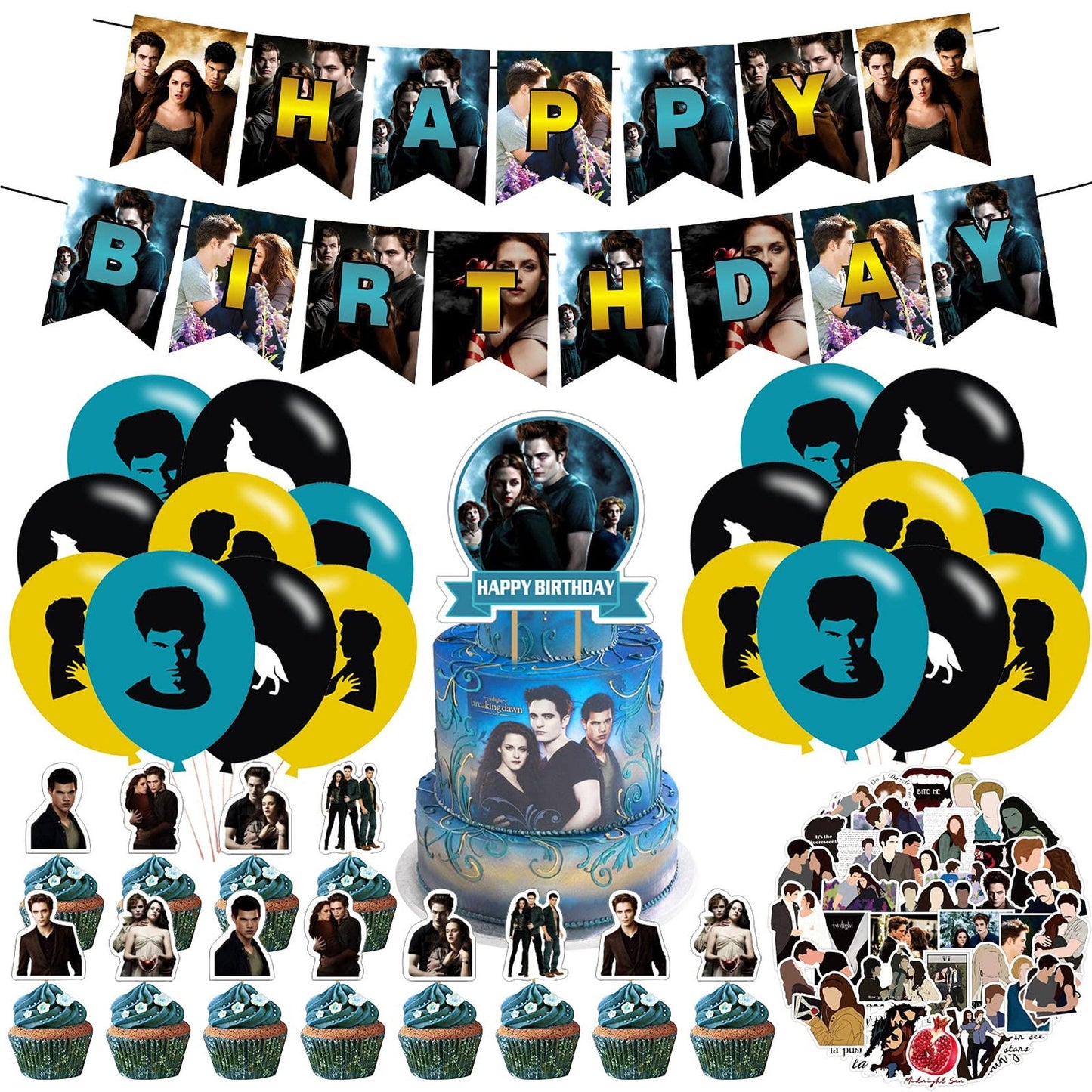 PartyPalooza Birthday Bash Kit - Cupcake Toppers, Banner, Balloons, Stickers - Ultimate Theme Party Decor Set for Birthdays and Celebrations