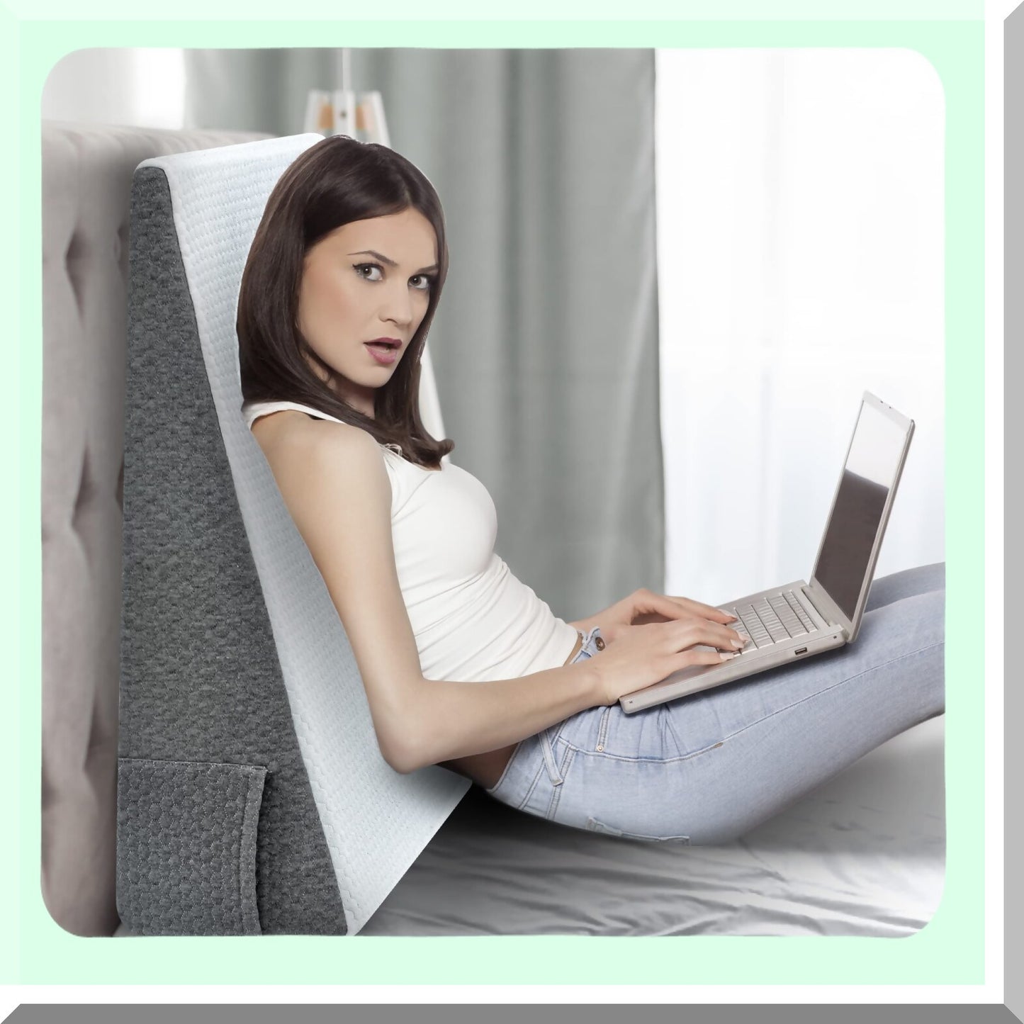 MemoryFoam Wedge Pillow - 8 Inch Elevated Support Triangle Bed Pillow for Sleeping, Reading, Rest, Legs, Back Support - Washable Cover - Top Quality