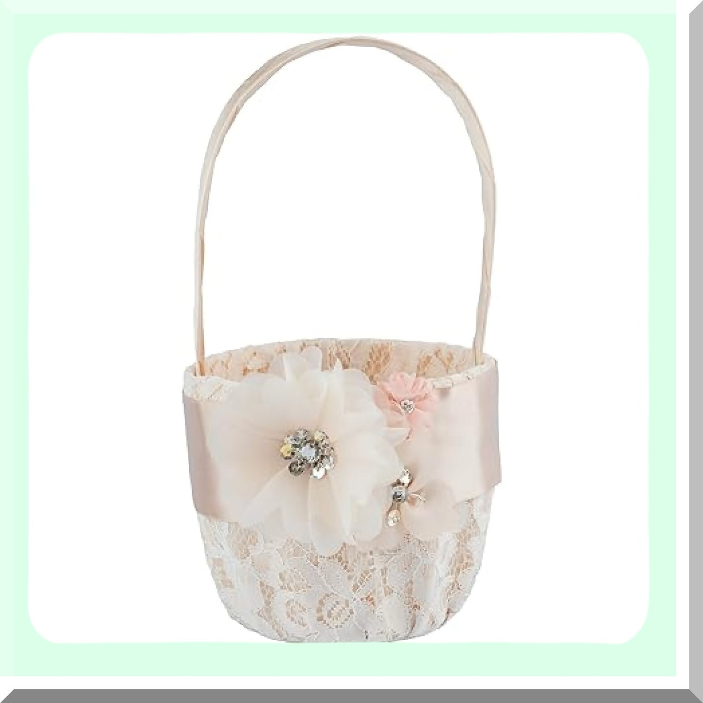 Flower Girl Basket with Lace and Petal Appliques
