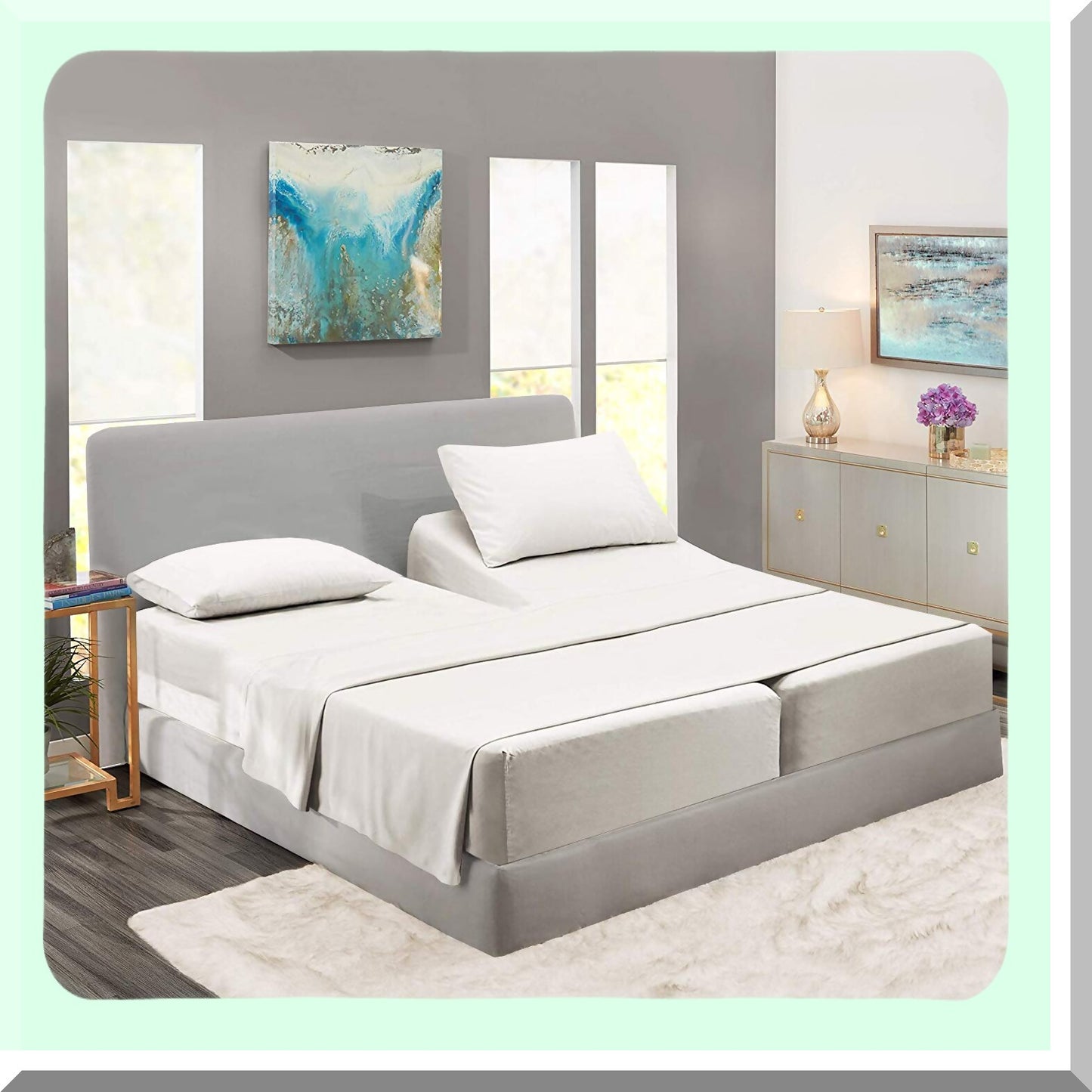 Cotton Comfort Split Sheet Set - 100% Cotton, 5 Pieces, Deep Pocket, Adjustable, White - Split Bed Sheets for Ultimate Comfort and Style