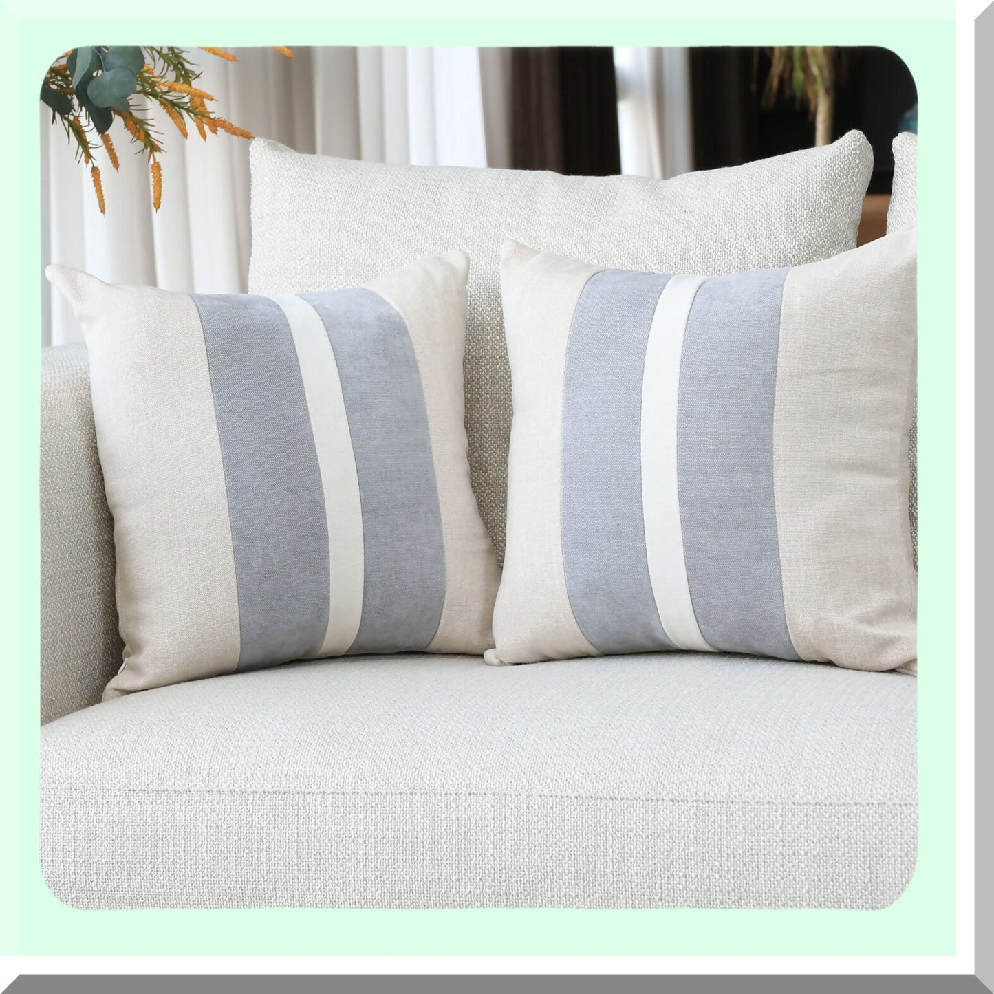 Rustic Stripe Farmhouse Pillow Covers - Set of 2 Beige & Gray 18x18 Inch Decorative Cushion Covers for Couch, Chair, Bedroom - Modern Home Decor Accents