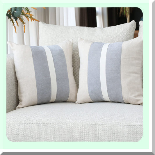 Rustic Stripe Farmhouse Pillow Covers - Set of 2 Beige & Gray 18x18 Inch Decorative Cushion Covers for Couch, Chair, Bedroom - Modern Home Decor Accents