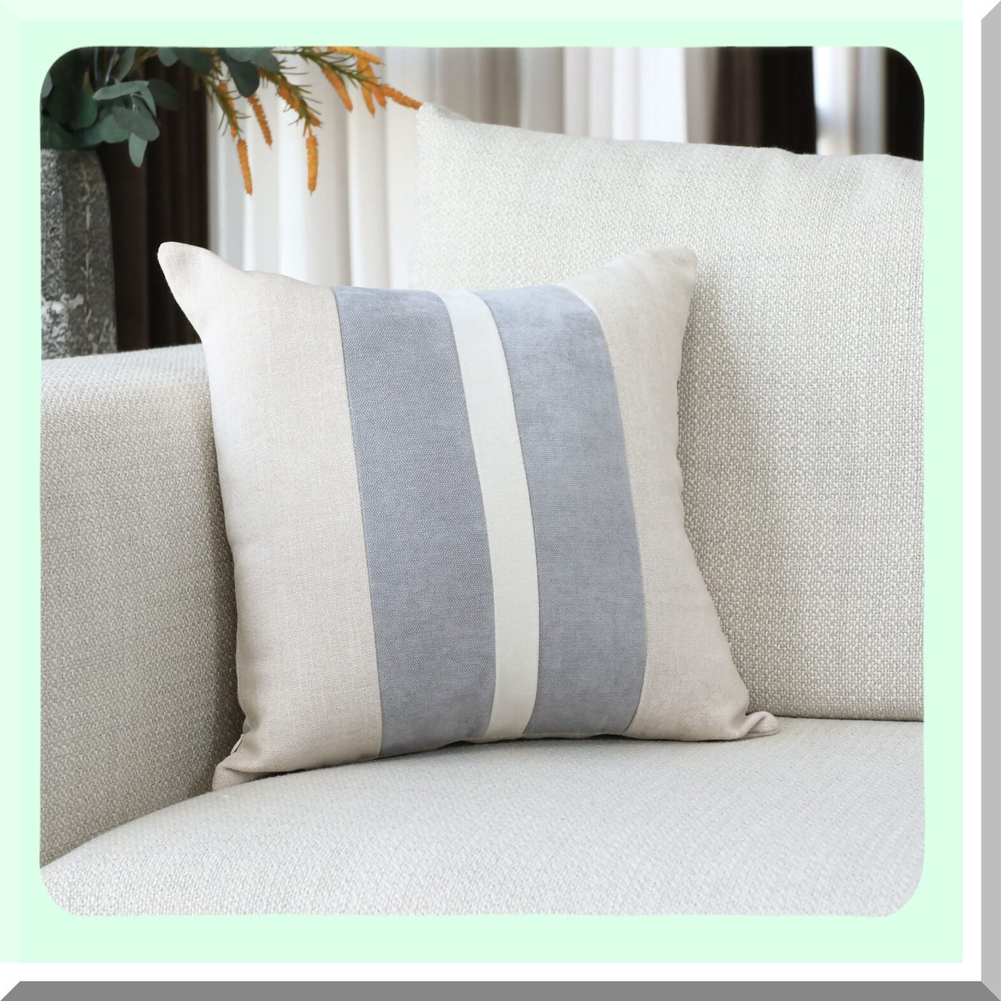 Rustic Stripe Farmhouse Pillow Covers - Set of 2 Beige & Gray 18x18 Inch Decorative Cushion Covers for Couch, Chair, Bedroom - Modern Home Decor Accents