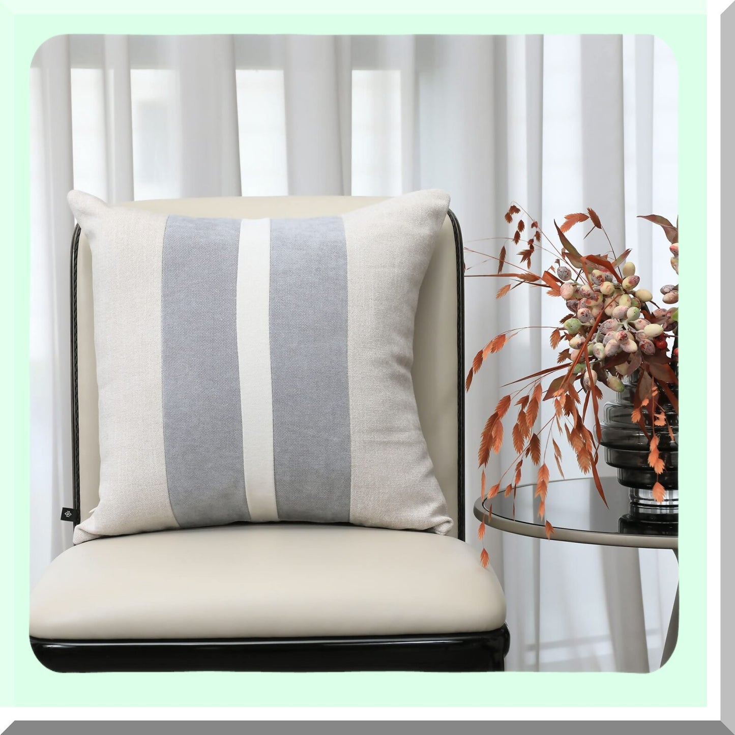 Rustic Stripe Farmhouse Pillow Covers - Set of 2 Beige & Gray 18x18 Inch Decorative Cushion Covers for Couch, Chair, Bedroom - Modern Home Decor Accents