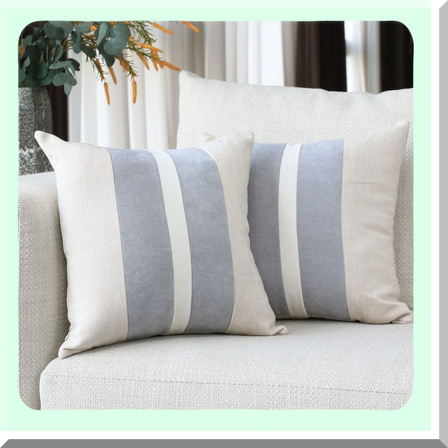 Rustic Stripe Farmhouse Pillow Covers - Set of 2 Beige & Gray 18x18 Inch Decorative Cushion Covers for Couch, Chair, Bedroom - Modern Home Decor Accents