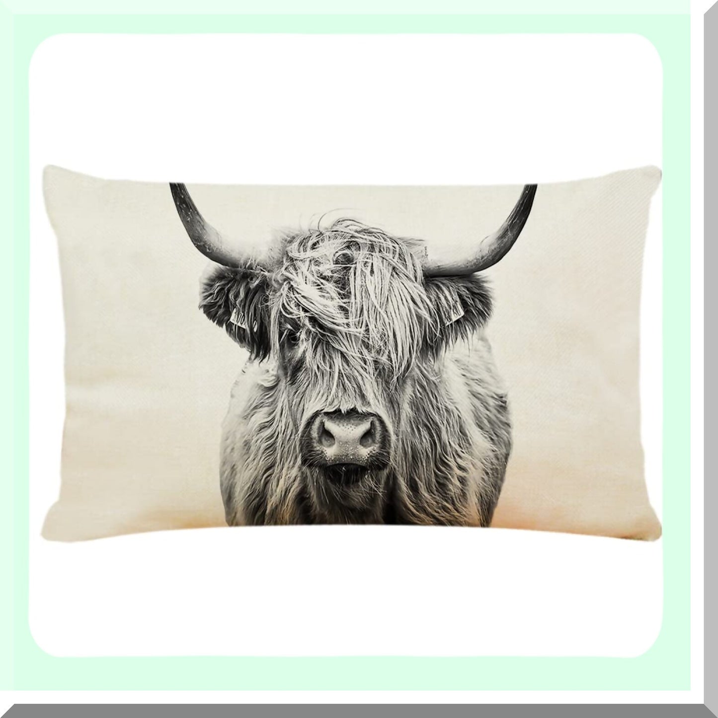 Highland Cow Linen Cushion Cover - Decorative Pillow for Couch Sofa Bed - 12 X 20 Inch Home Decor - Highland Cow Pillow Cover