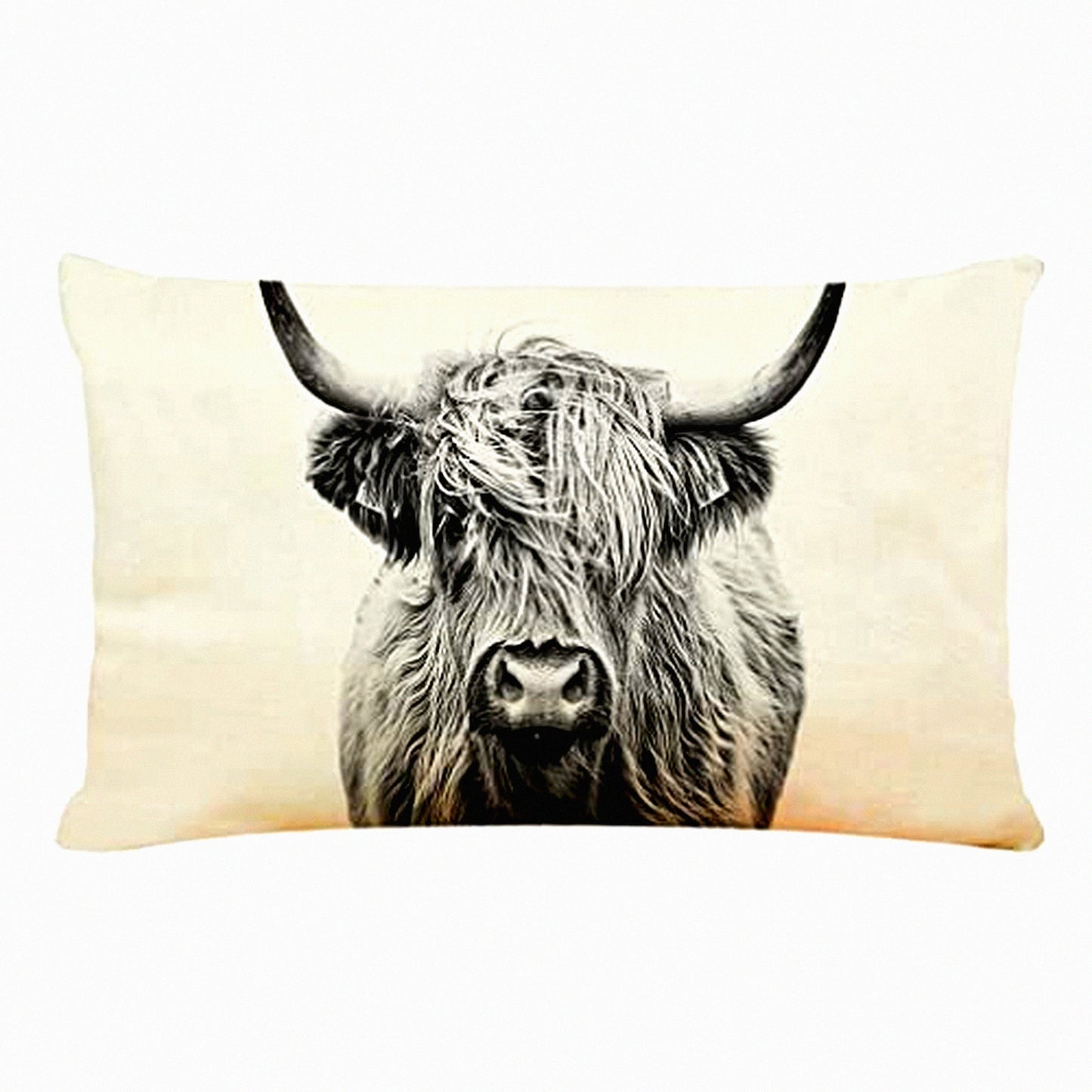 Highland Cow Linen Cushion Cover - Decorative Pillow for Couch Sofa Bed - 12 X 20 Inch Home Decor - Highland Cow Pillow Cover