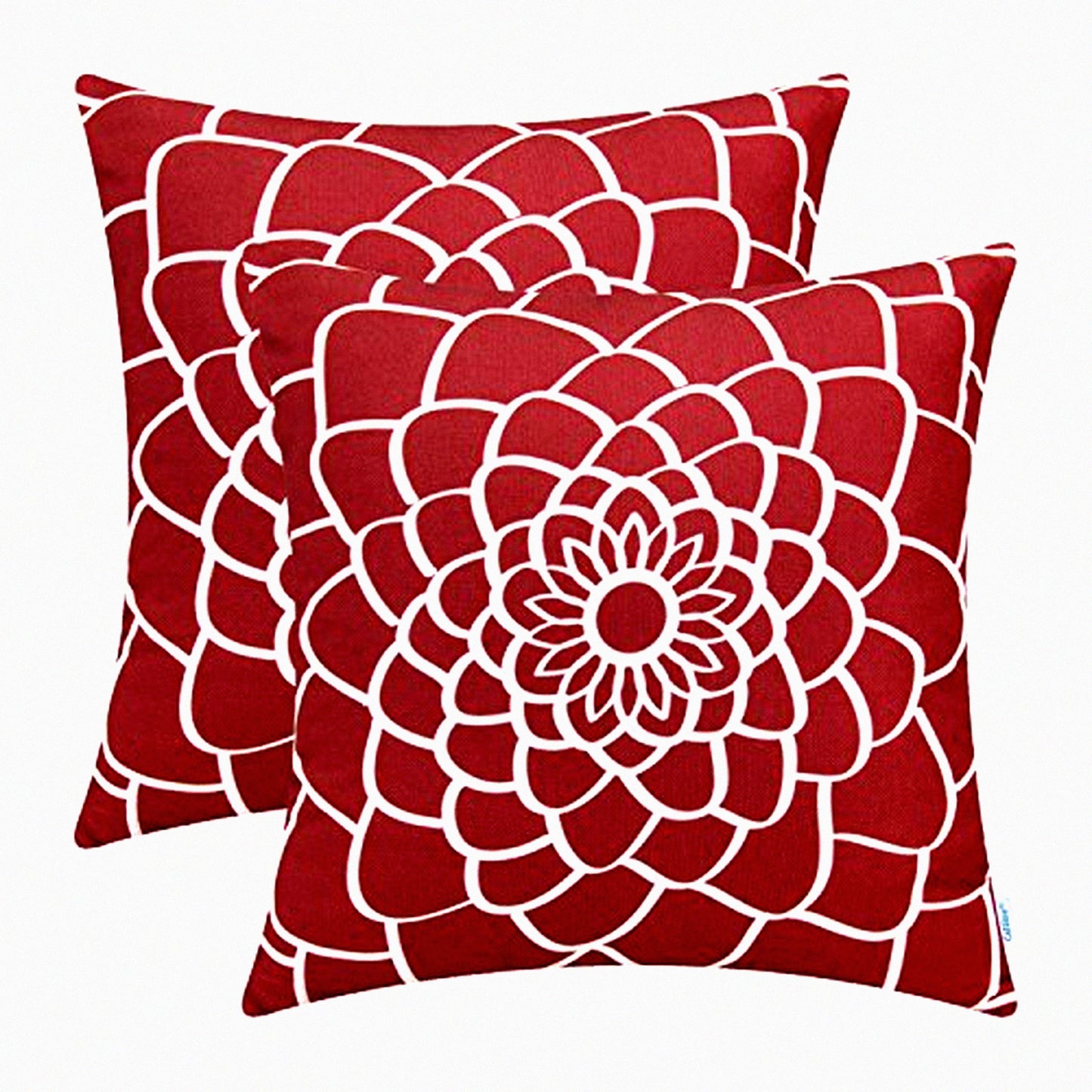 Floral Dahlia Canvas Pillow Covers - Set of 2, Soft Sofa Home Decor Cases, 18x18 Inches, Dark Red, Outline Print, Couch Accent, Both Sides