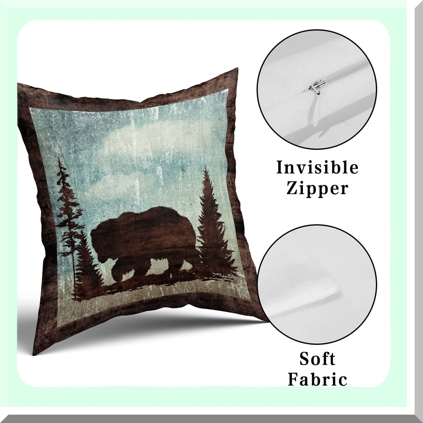 Wildlife Vintage Pillowcase Set - Elk Moose Tree Decorative Cushion Covers - Soft Cotton Double Sided Pillow Covers for Sofa & Bed - Holiday Home Decor - 18 X 18 Inch Bear Deer Pillow Cover Set