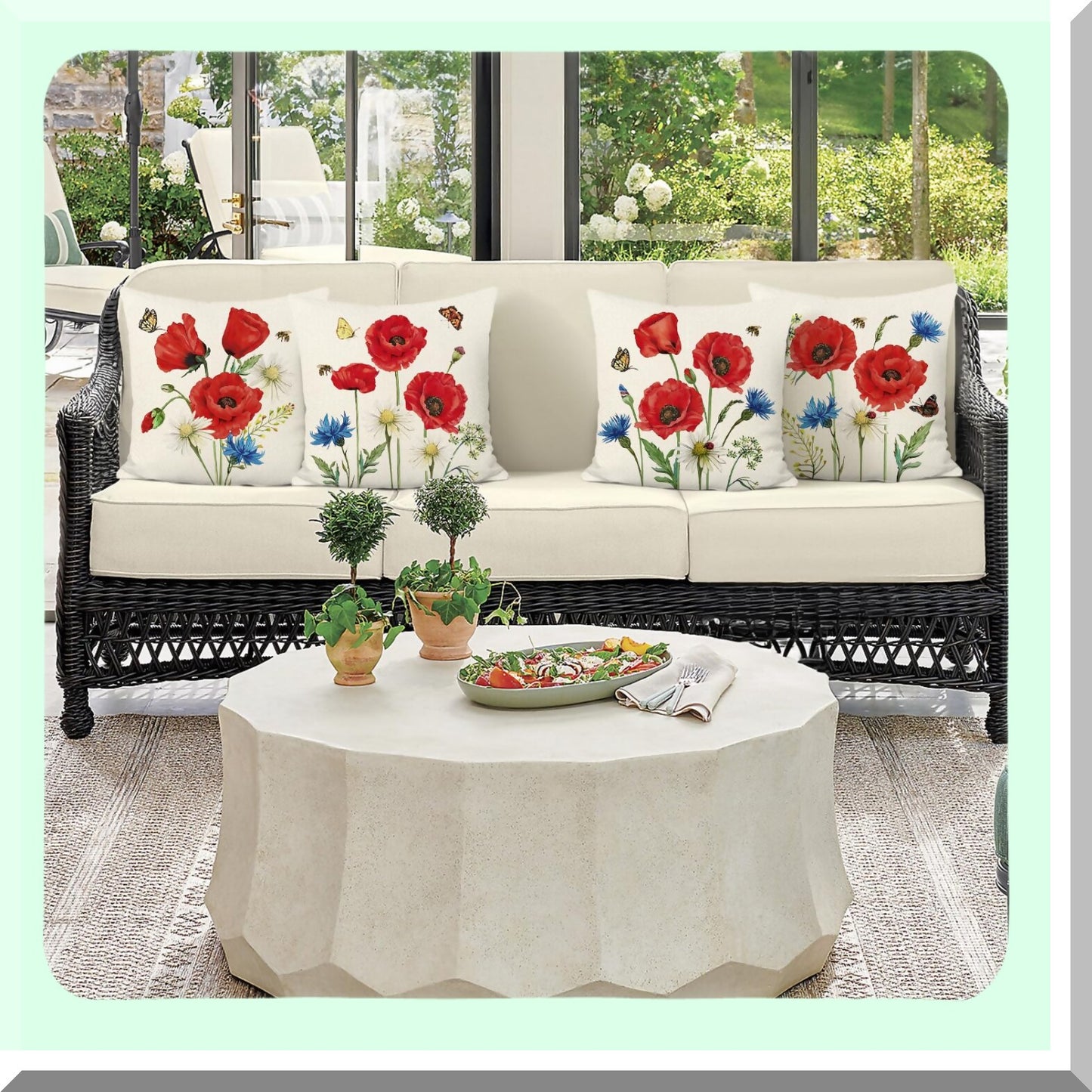 Spring Blossom Pillow Covers 18x18 Set of 4 - Red Floral Gifts Decor - Decorative Throw Pillow Cases - Polyester Linen Outdoor - Sofa Couch Bar Club - Valentines Day Decor
