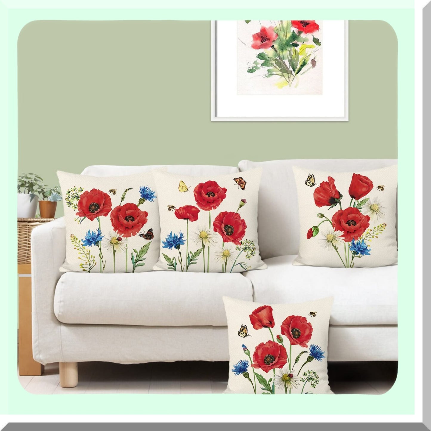 Spring Blossom Pillow Covers 18x18 Set of 4 - Red Floral Gifts Decor - Decorative Throw Pillow Cases - Polyester Linen Outdoor - Sofa Couch Bar Club - Valentines Day Decor