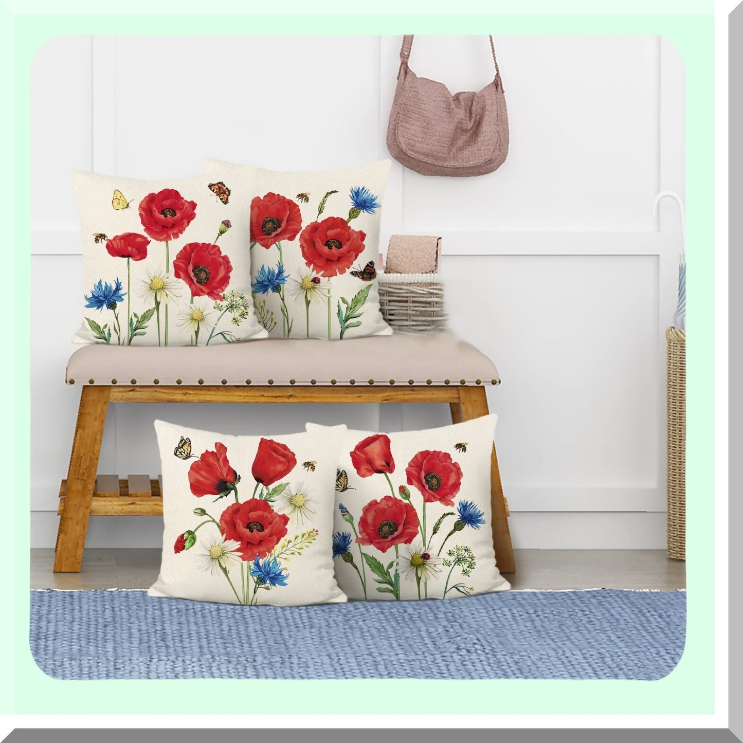 Spring Blossom Pillow Covers 18x18 Set of 4 - Red Floral Gifts Decor - Decorative Throw Pillow Cases - Polyester Linen Outdoor - Sofa Couch Bar Club - Valentines Day Decor