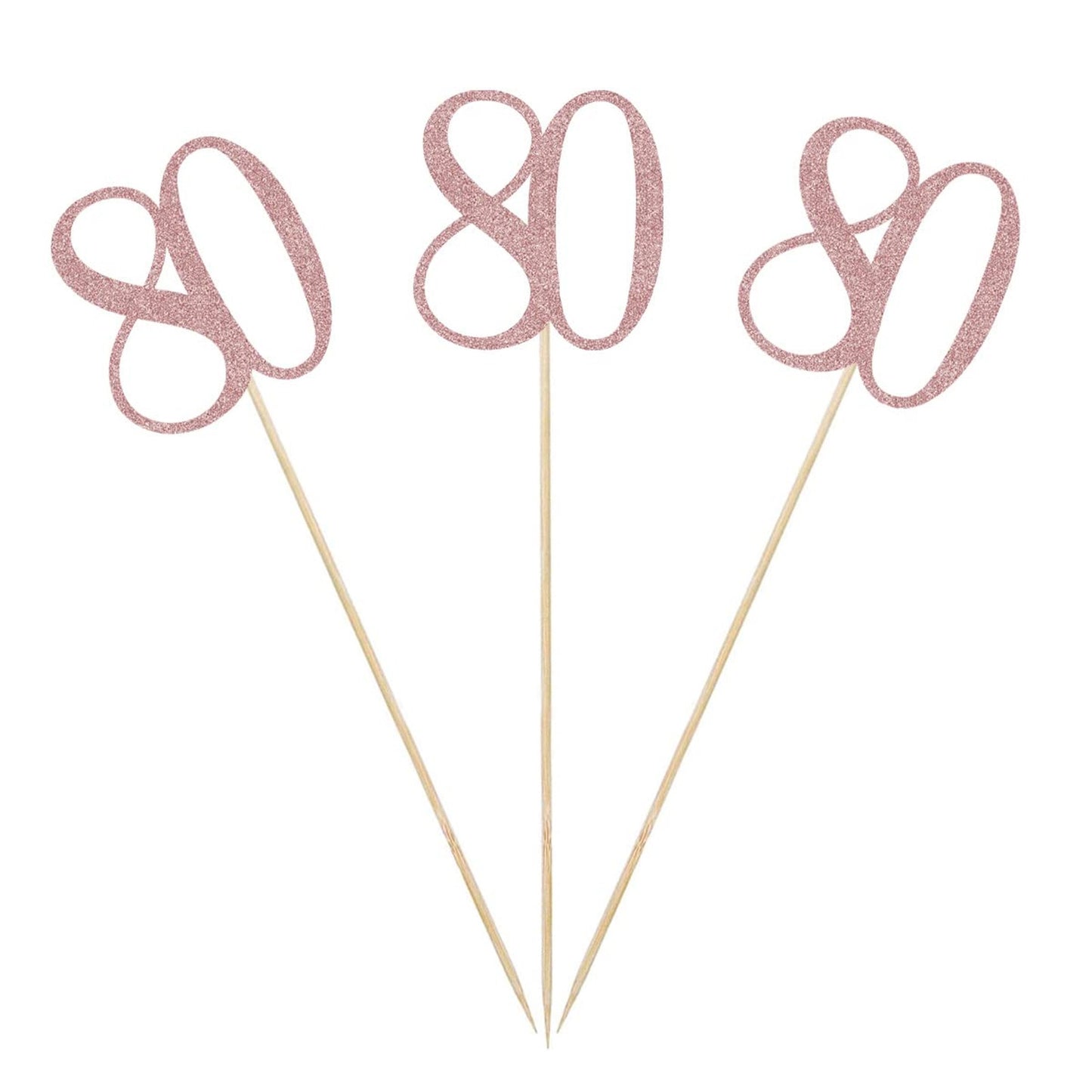 Rose Gold Glitter 80th Birthday Centerpiece Sticks - 12 Pack Number 80 Table Topper for Anniversary Party Decorations - Sparkling Celebration