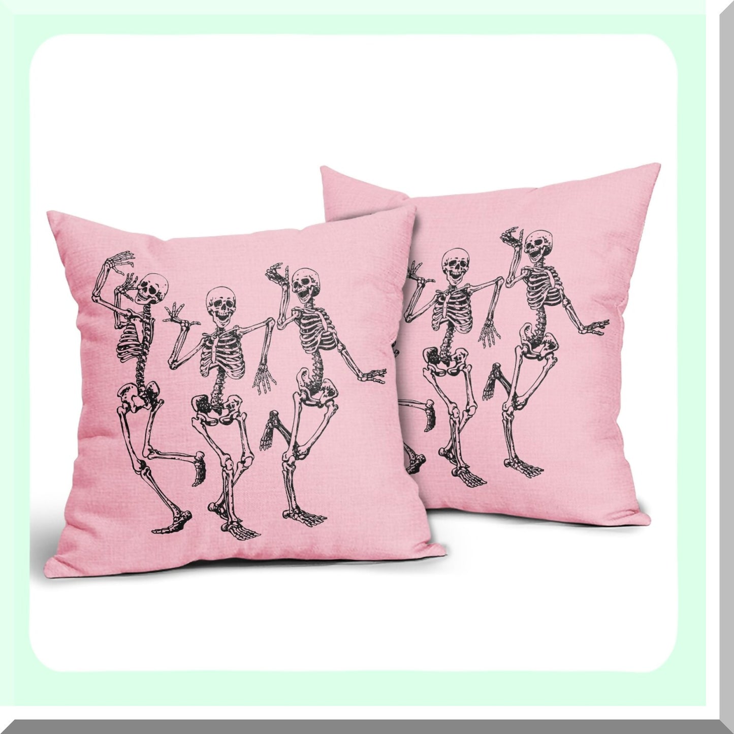 Skeleton Chic Pillow Covers - Set of 2 Funny Vintage Pink Cushion Cases for Autumn Home Decor. 20X20 Cotton Linen Sofa Patio Porch Outdoor.