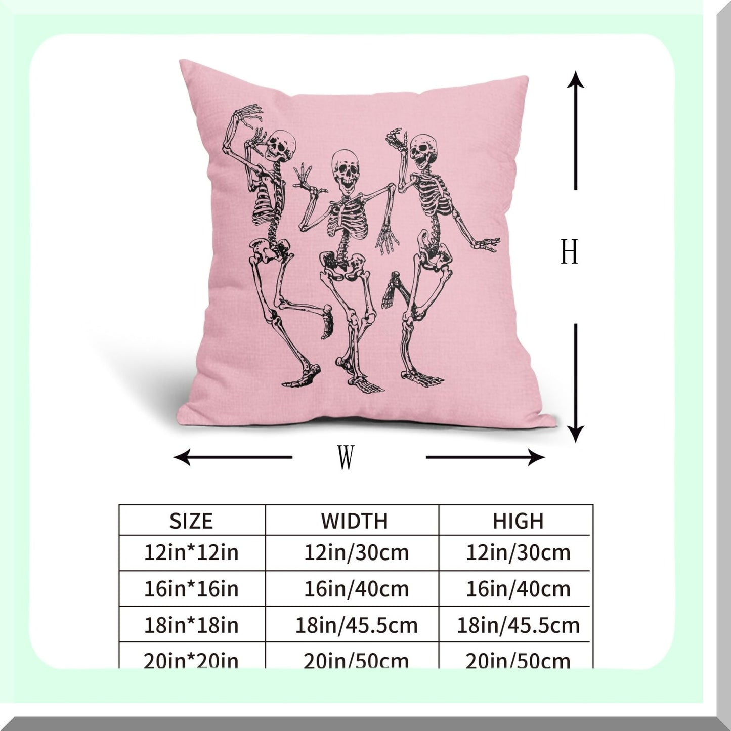 Skeleton Chic Pillow Covers - Set of 2 Funny Vintage Pink Cushion Cases for Autumn Home Decor. 20X20 Cotton Linen Sofa Patio Porch Outdoor.
