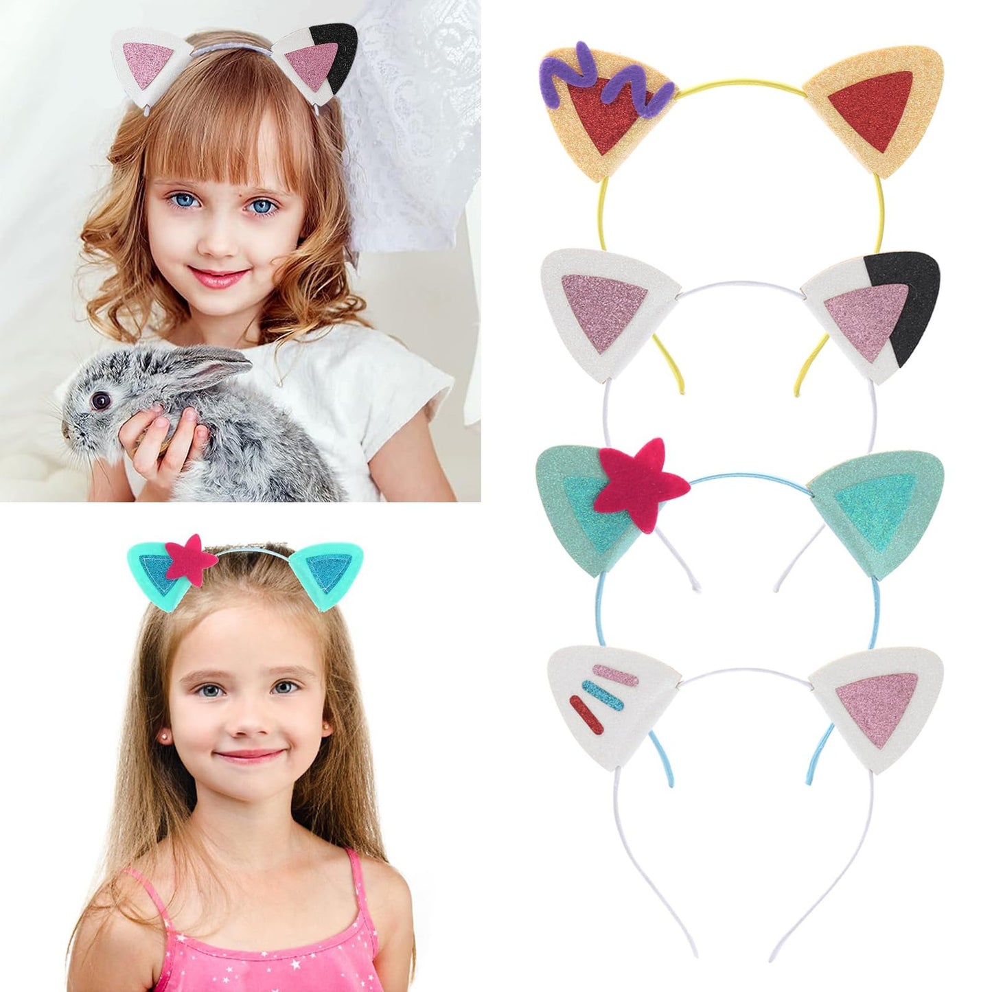4pcs Cat Ears Headbands for Kids and Girls