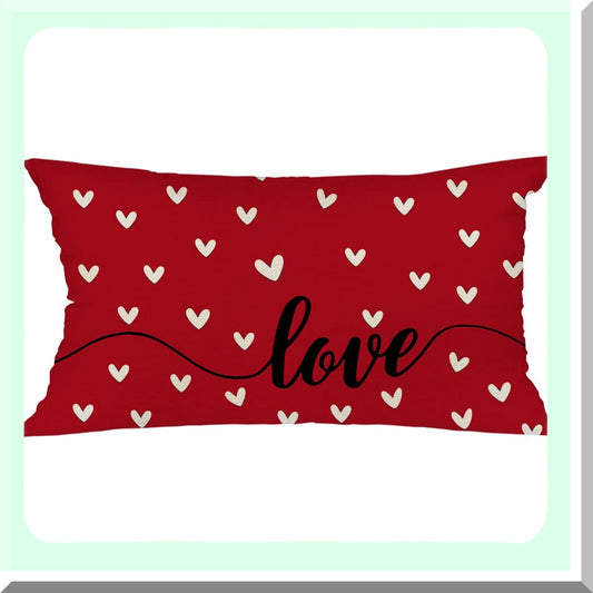 Love Heart Farmhouse Pillow Cover - 12x20 Inch Decorative Throw Pillows for Valentines Day Home Decorations in Red