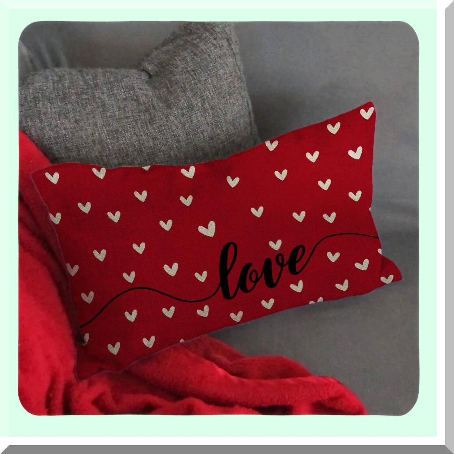 Love Heart Farmhouse Pillow Cover - 12x20 Inch Decorative Throw Pillows for Valentines Day Home Decorations in Red