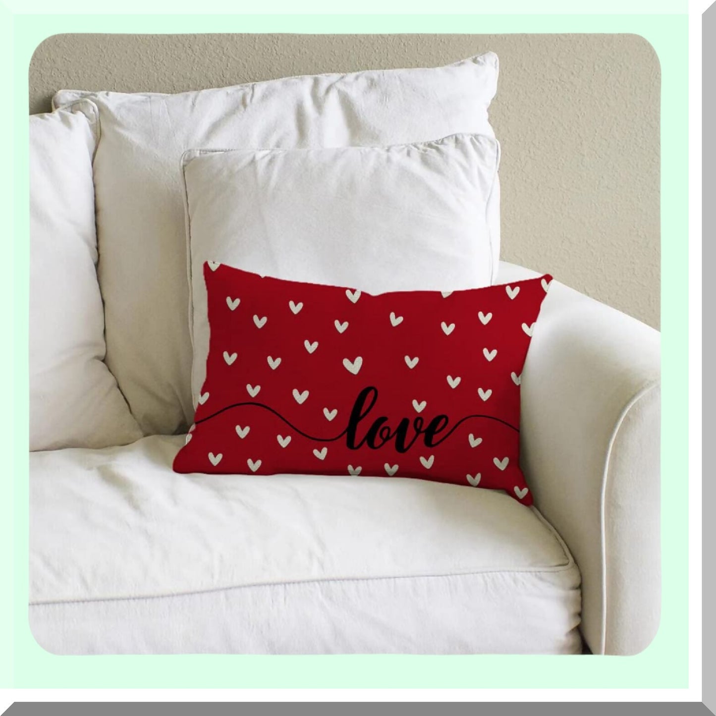 Love Heart Farmhouse Pillow Cover - 12x20 Inch Decorative Throw Pillows for Valentines Day Home Decorations in Red