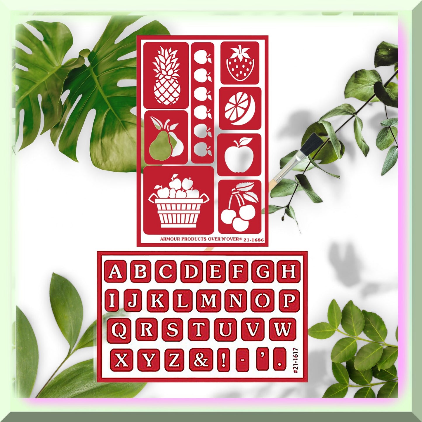 Fruit and Alphabet Reusable Glass Etching Stencil Set