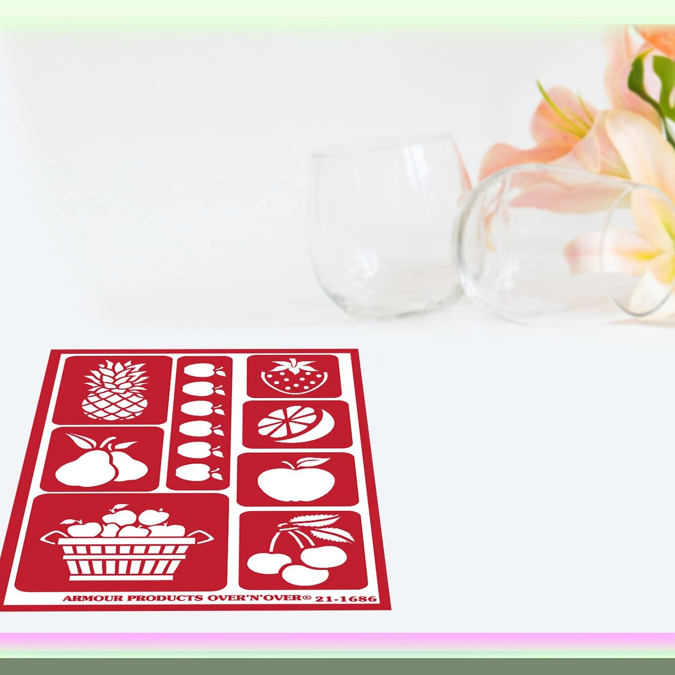 Fruit and Alphabet Reusable Glass Etching Stencil Set