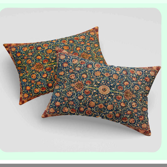 Vintage Pattern Decorative Throw Pillow Set - William Morris Lumbar Cover 12X20 Inches - Set of 2 Covers for Home Decor - Retro Cushion Cover