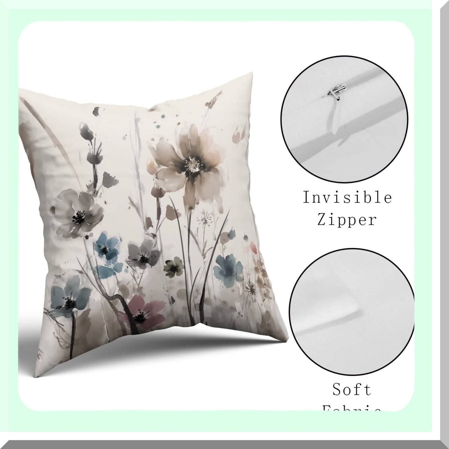 Rustic Floral Watercolor Pillow Covers - Set of 2 20x20 Brown Grey Blue Flower Decorative Throw Pillows - Modern Farmhouse Cushion Case for Couch Bed - Outdoor Art PillowCase Cotton Sofa Decor