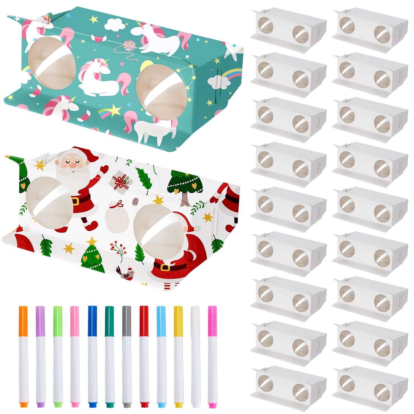 Colorful DIY Binoculars Kit - 30 Piece Set with Markers | Paper Folding 3x Magnification Art Toy for Boys & Girls | Birthday Party Craft Activity Supplies