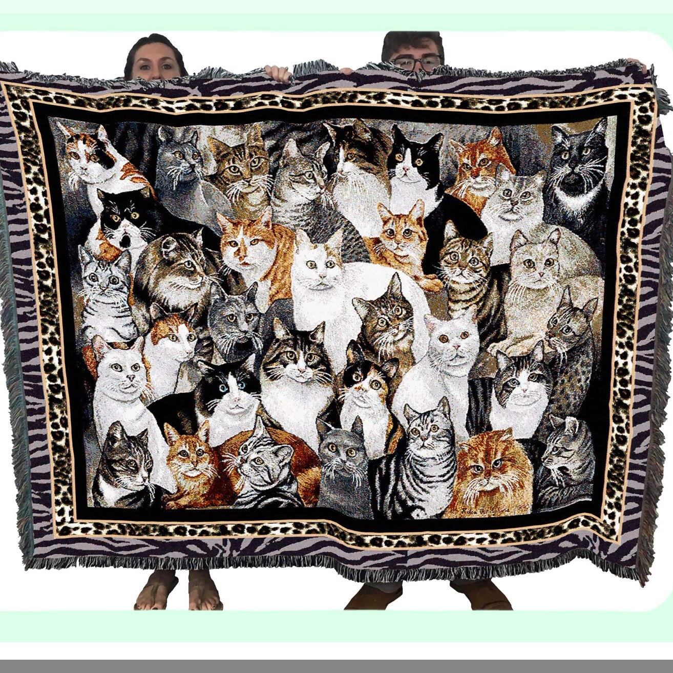 CozyCat Cotton Tapestry Throw - Perfect Gift for Cat Lovers, Made in USA, 72x54