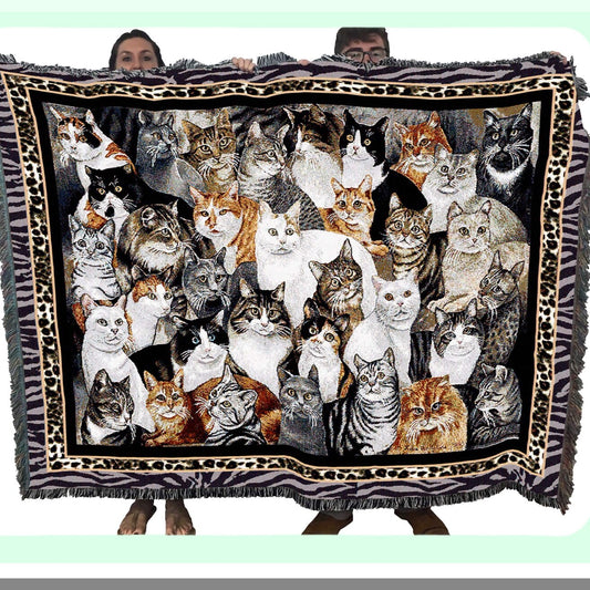 CozyCat Cotton Tapestry Throw - Perfect Gift for Cat Lovers, Made in USA, 72x54