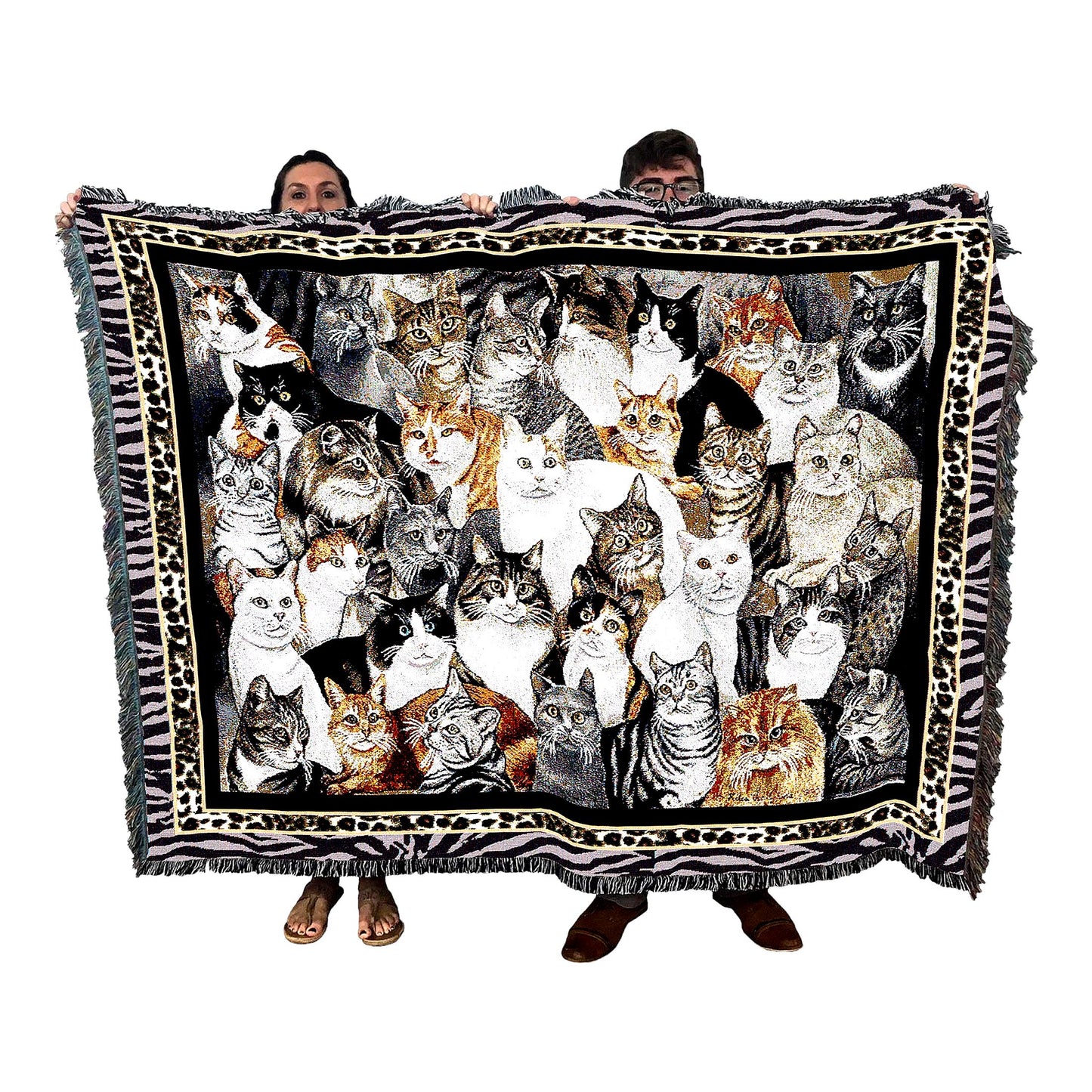 CozyCat Cotton Tapestry Throw - Perfect Gift for Cat Lovers, Made in USA, 72x54