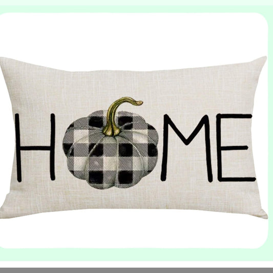 Fall Plaid Pumpkin Pillowcase - Thanksgiving Day Home Decor - Cotton Linen Throw Pillow Cover - 12 x 20 Inches - Sofa Chair Bed Decoration