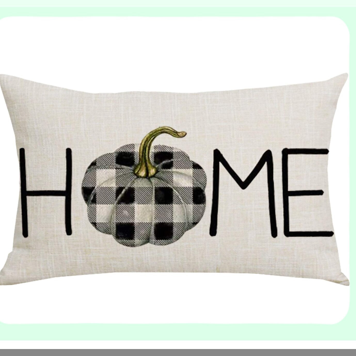 Fall Plaid Pumpkin Pillowcase - Thanksgiving Day Home Decor - Cotton Linen Throw Pillow Cover - 12 x 20 Inches - Sofa Chair Bed Decoration
