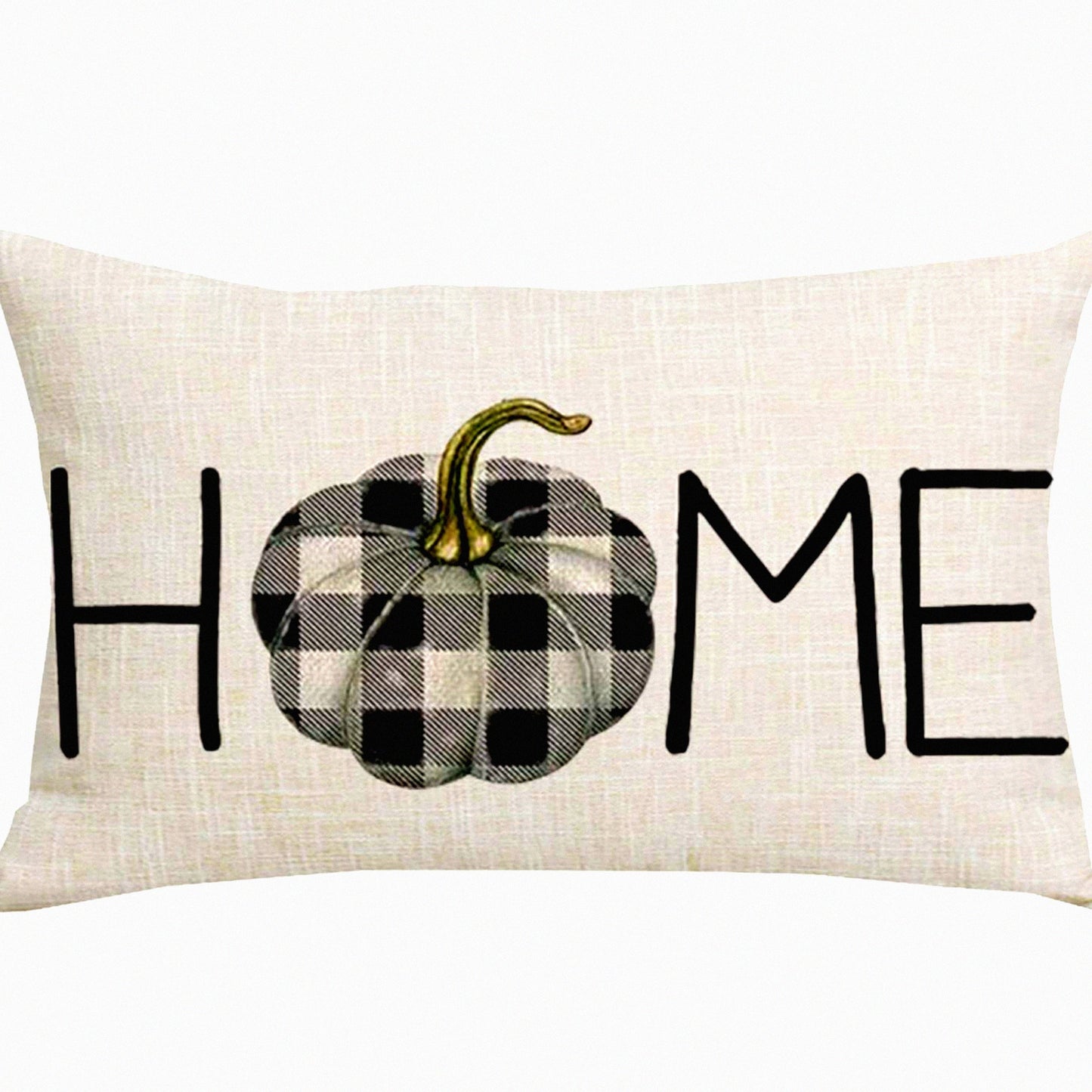 Fall Plaid Pumpkin Pillowcase - Thanksgiving Day Home Decor - Cotton Linen Throw Pillow Cover - 12 x 20 Inches - Sofa Chair Bed Decoration
