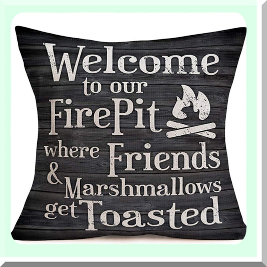 Vintage Wood Grain Family Friends Throw Pillow Cover - Warm Words Decorative Cushion Case - Cotton Linen 18" x 18"