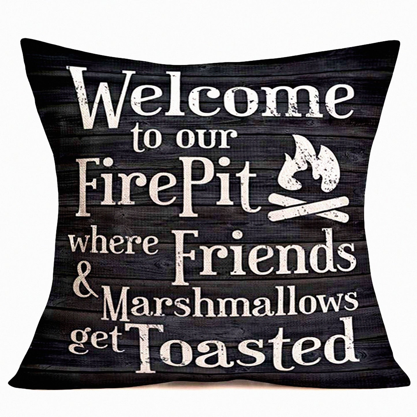 Vintage Wood Grain Family Friends Throw Pillow Cover - Warm Words Decorative Cushion Case - Cotton Linen 18" x 18"