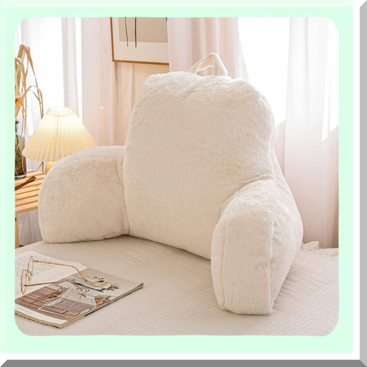 ComfortMax Backrest Pillow - Plush Reading Pillow with Arms, Bed Wedge Design for Ultimate Back Support and Relaxation. Perfect for Kids, Teens, Boys, and Girls. Color: Ivory.