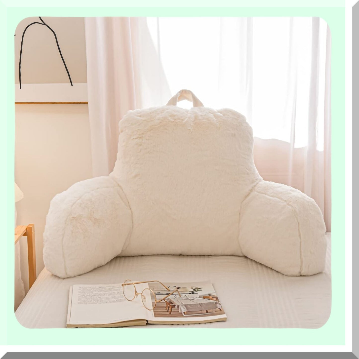 ComfortMax Backrest Pillow - Plush Reading Pillow with Arms, Bed Wedge Design for Ultimate Back Support and Relaxation. Perfect for Kids, Teens, Boys, and Girls. Color: Ivory.