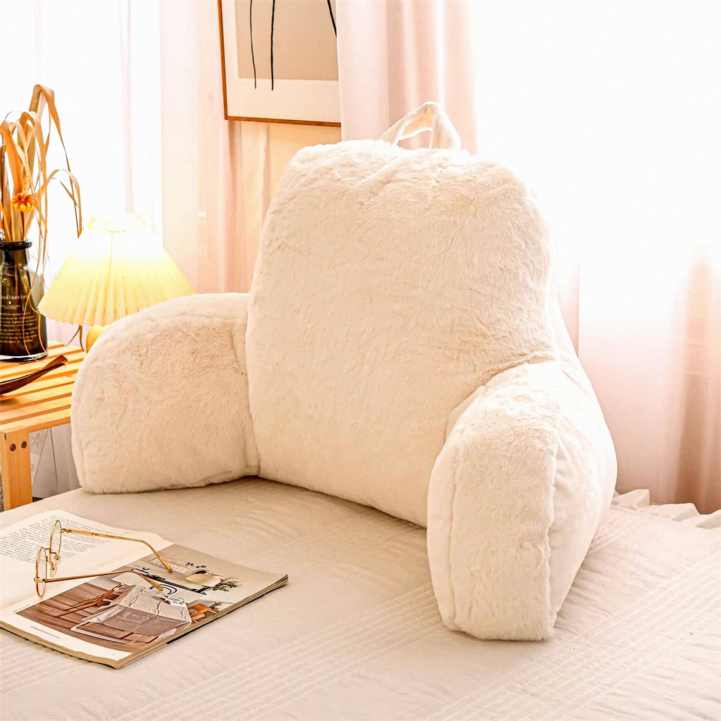 ComfortMax Backrest Pillow - Plush Reading Pillow with Arms, Bed Wedge Design for Ultimate Back Support and Relaxation. Perfect for Kids, Teens, Boys, and Girls. Color: Ivory.