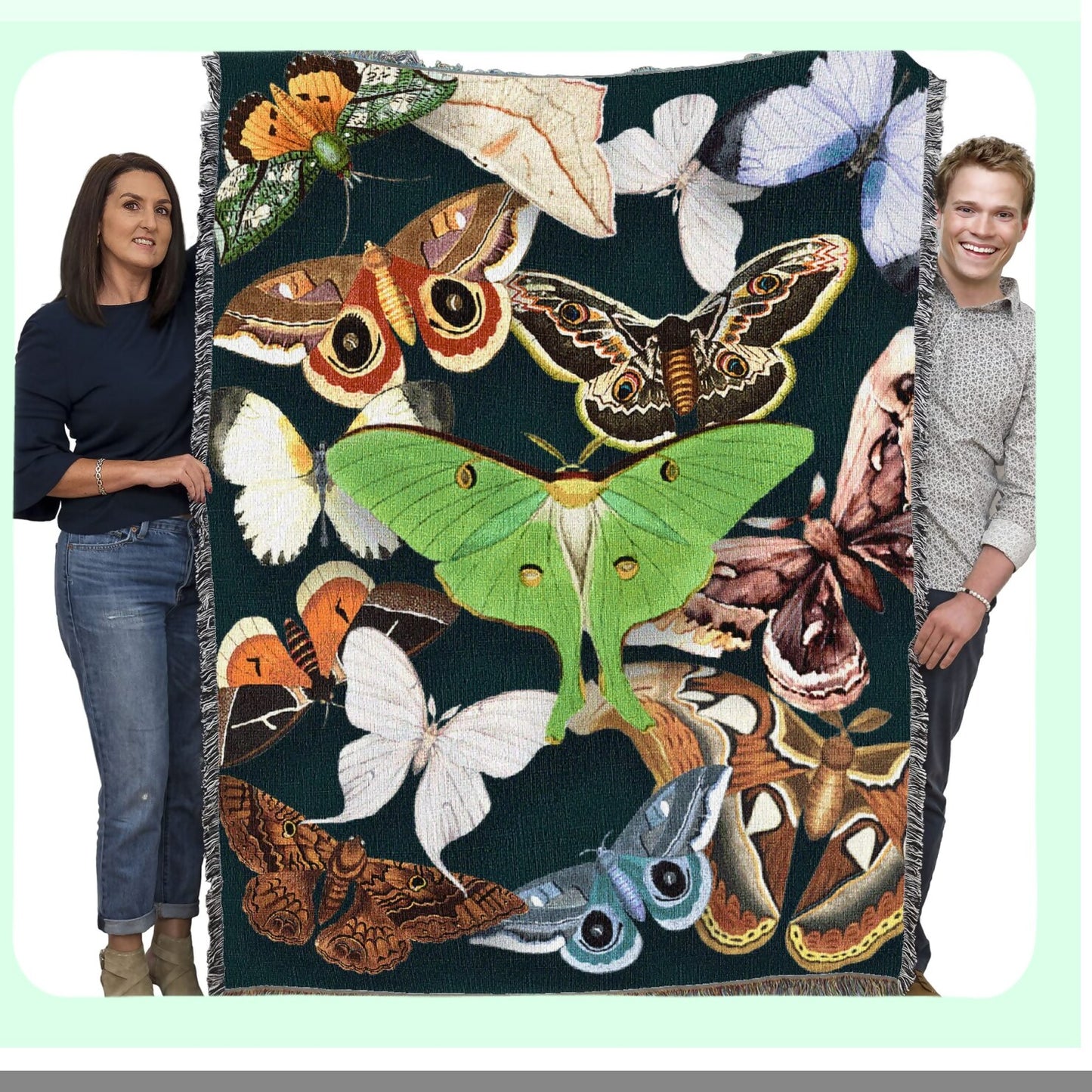 Emerald Moth Cotton Tapestry Blanket - Luxurious Woven Throw, Perfect Gift, Made in USA, 72x54